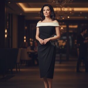 Alex Evenings Sz 8 Black Embellished Off The Shoulder  Mother Of The Bride Dress